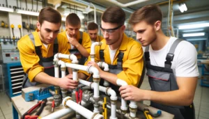 Understanding plumbing apprenticeship: apprentice plumbers leaning plumbing skills in their plumbing apprenticeship